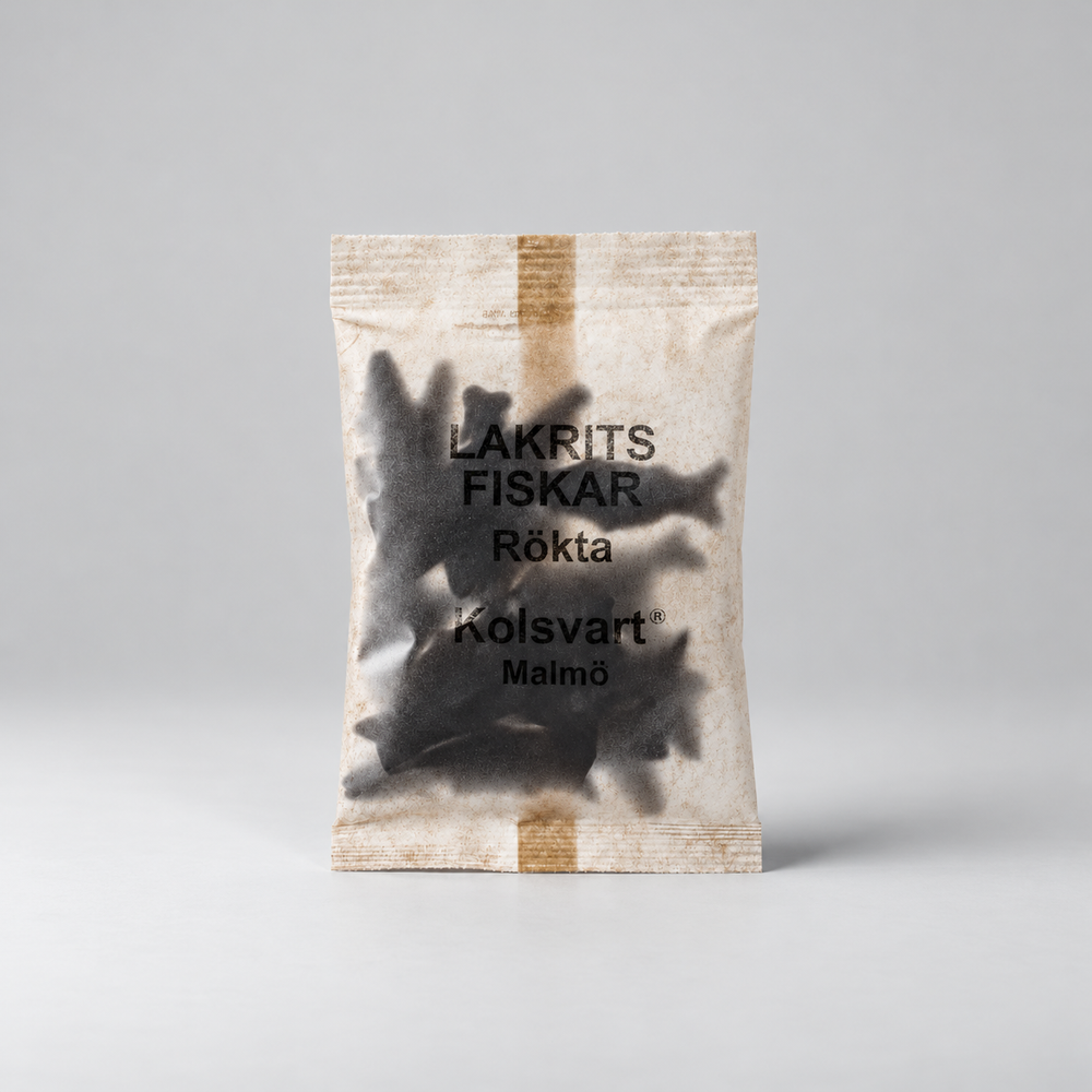 Kolsvart Lakritsfiskar Rökta 120g